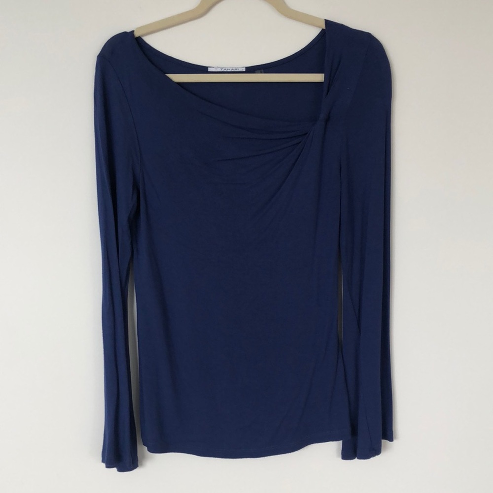 Blue T Tahari Top w/ Asymmetrical Neckline